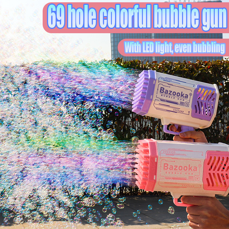 bubble gun rocket 69 holes soap bubbles machine gun shape automatic blower - 1