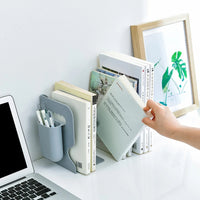 Retractable Bookends For Shelves Book Support Stand Adjustable Bookshelf With Pen Holder Desk Organizer Office Accessories.