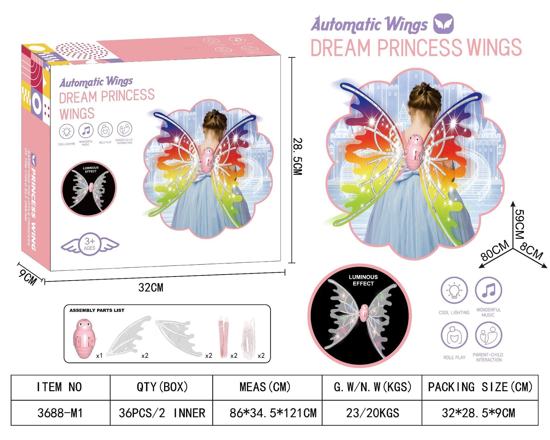 lights glowing shiny dress fairy wings for birthday halloween Girls Electrical Butterfly Wings - 9