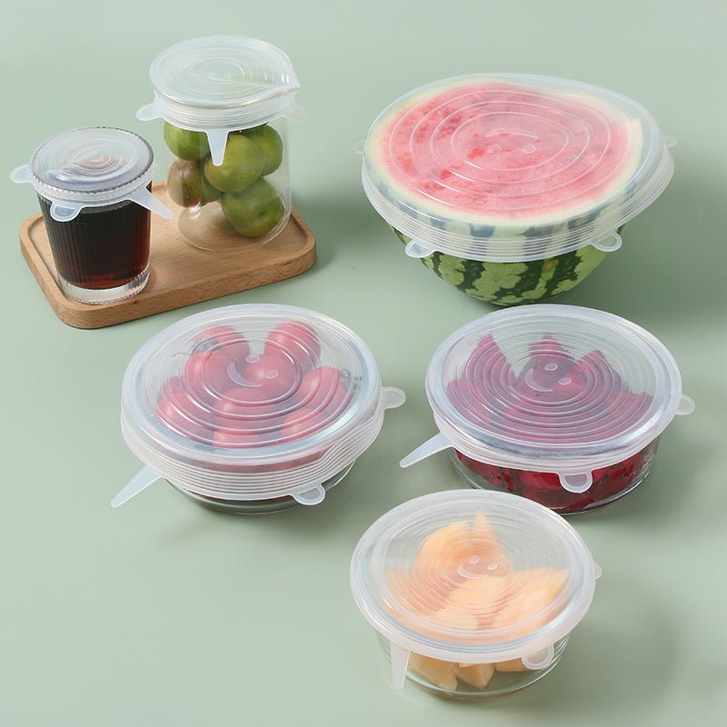 6Pcs Food Silicone Cover Fresh-keeping Dish Stretchy Lid Cap Reusable Wrap Organization Storage Tool Kitchen Accessories | Food Silicone Cover | 
 【Safety】6PCS silicone elastic fresh-keeping cover, made of 100% food-grade organic silicone ma