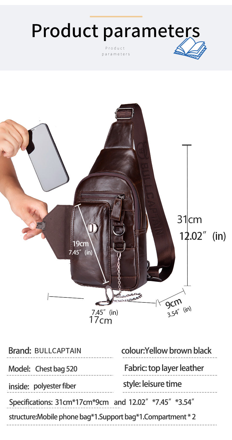 Genuine Leather Mens Chest Shoulder Messenger Bags