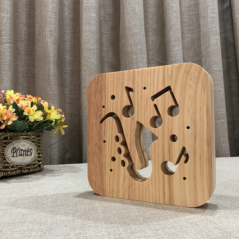 LED Night Lights Guitar Saxophone Violin Music Note 3D Lamp USB Power Wood Carving Table Lamp Decorative Lamps For Living Room Room.