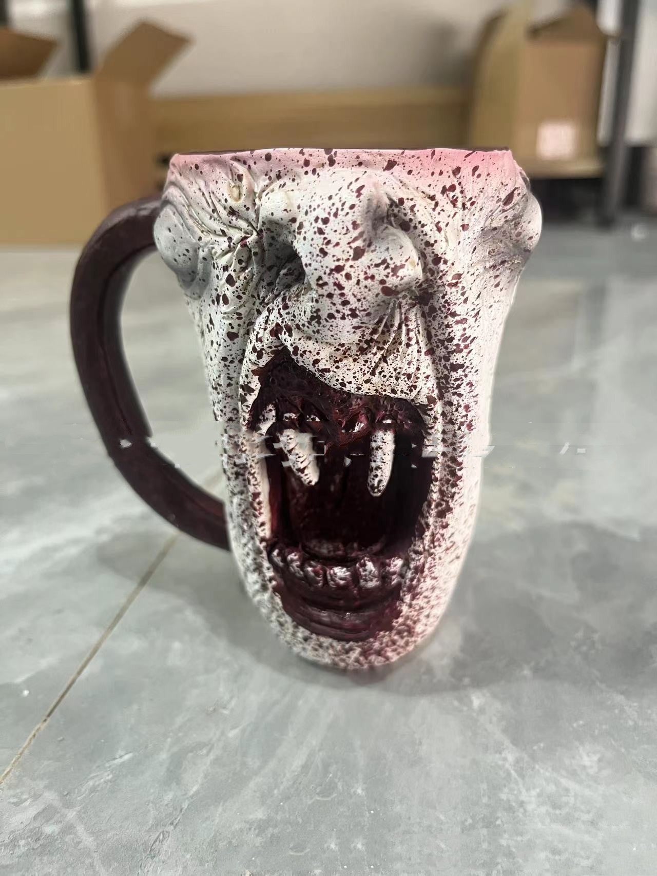 handmade gothic vampire half face mug halloween 2023 - 4