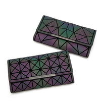 Women Geometry Three Folds Wallets Women Long Wallet Purse Luminous Zipper Ladies Clutch Bag Female Card Holder Carteira