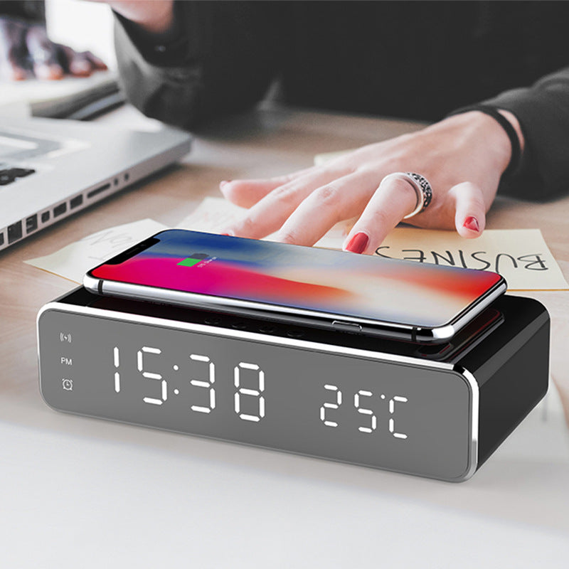 LED Electric Alarm Clock With Wireless Charger Desktop Digital Despertador Thermometer Clock HD Mirror Clock Watch Table Decor.