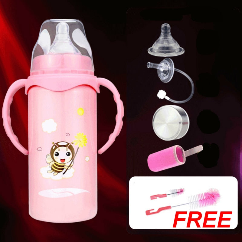 Baby stainless steel insulated feeding bottle | baby feeding | 
 Shape: straight
 
 Whether with handle: with handle
 
 Material: Stainless steel
 
 Capacity: Conv