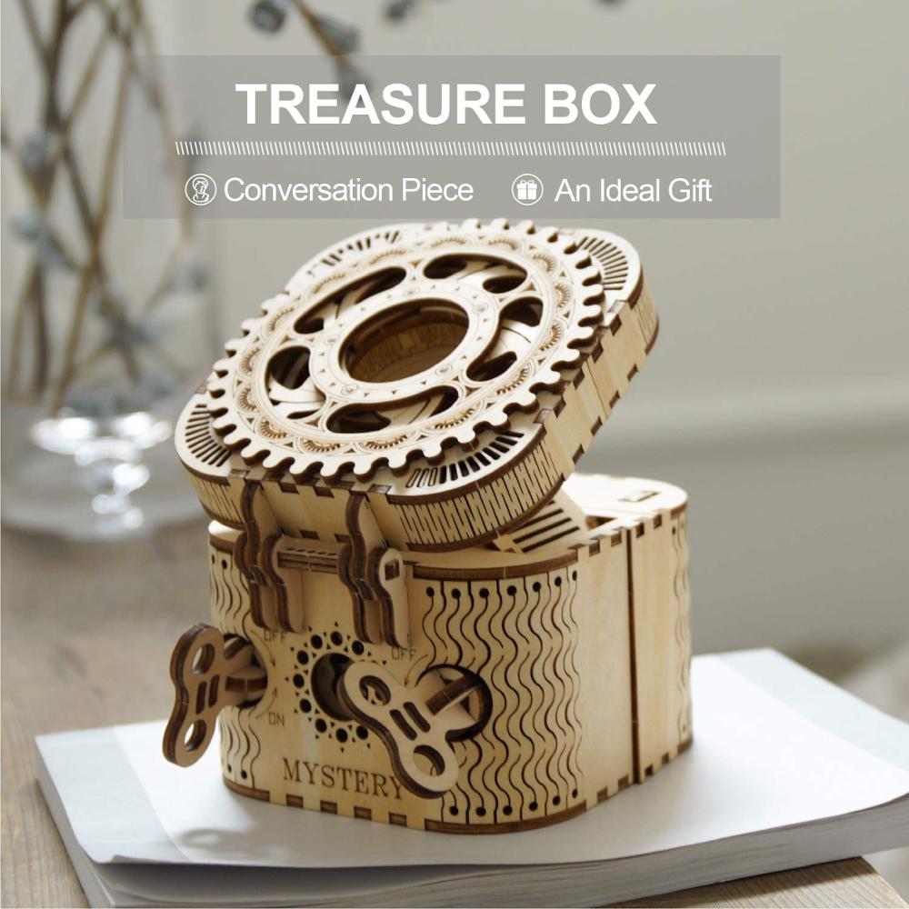 Robotime 123pcs Creative DIY 3D Treasure Box Wooden Puzzle Game Assembly Toy Gift for Children Teens Adult LK502.