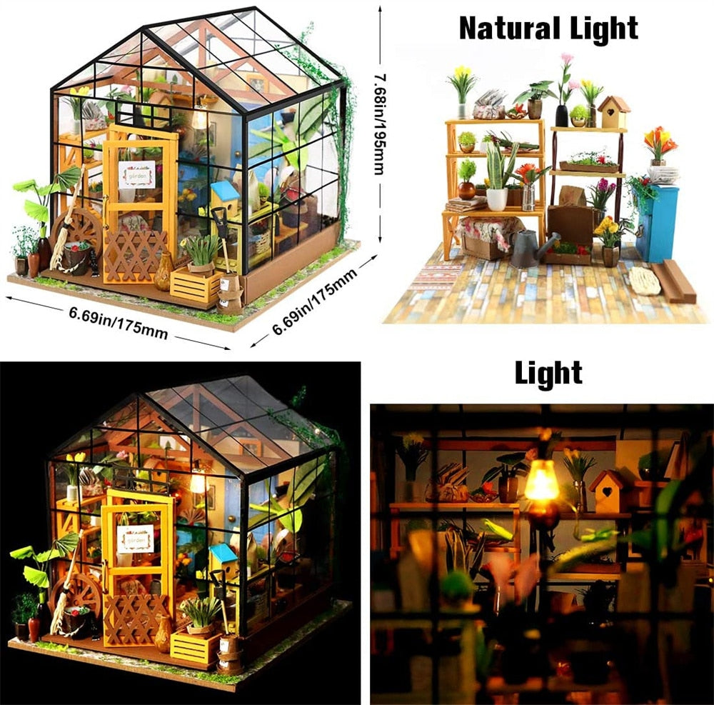 Robotime Rolife DIY Wooden Miniature Dollhouse Greenhouse Handmade Doll House Kitchen With Furniture Toys For Children Lady Gift.