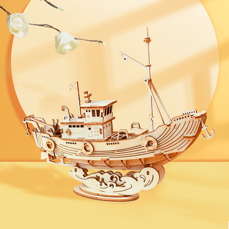 Robotime New 4 Kinds DIY Vintage Sailing Ship 3D Wooden Puzzle Game Assembly Boat Toy Gift for Children Teens Adult TG.