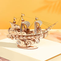 Robotime New 4 Kinds DIY Vintage Sailing Ship 3D Wooden Puzzle Game Assembly Boat Toy Gift for Children Teens Adult TG.