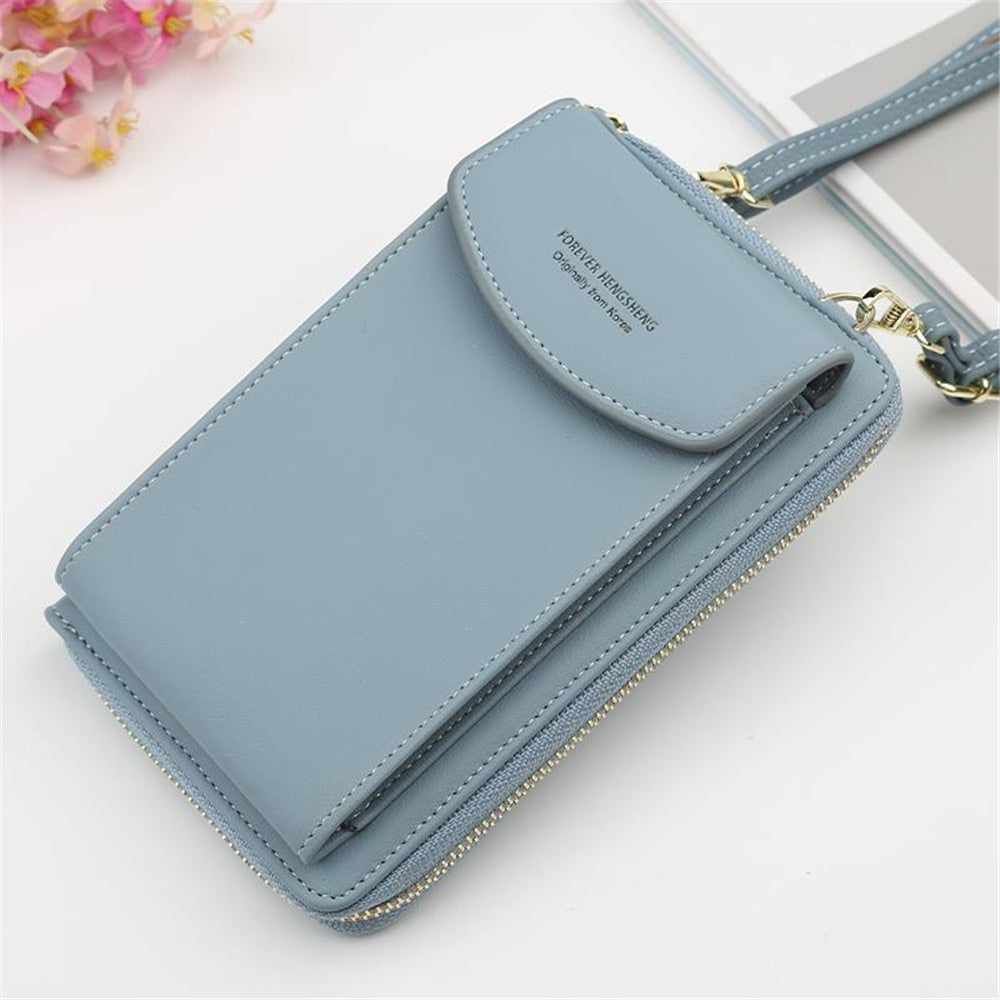 Women Shoulder Strap Purses Solid Color Leather Summer Bag Short Travel Mobile Phone Bag Card Holders Storage Wallet Flap Pocket.