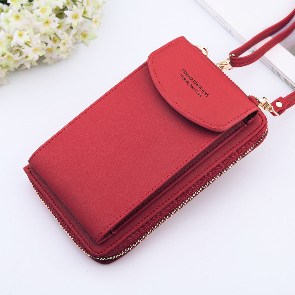 Women Shoulder Strap Purses Solid Color Leather Summer Bag Short Travel Mobile Phone Bag Card Holders Storage Wallet Flap Pocket.