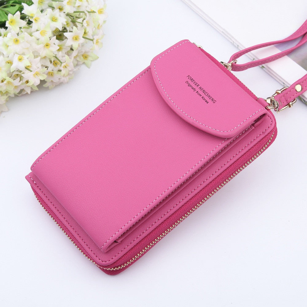 Women Shoulder Strap Purses Solid Color Leather Summer Bag Short Travel Mobile Phone Bag Card Holders Storage Wallet Flap Pocket.