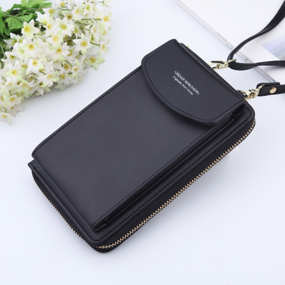 Women Shoulder Strap Purses Solid Color Leather Summer Bag Short Travel Mobile Phone Bag Card Holders Storage Wallet Flap Pocket.