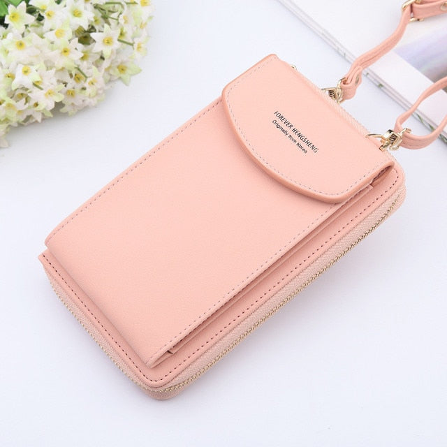 Women Shoulder Strap Purses Solid Color Leather Summer Bag Short Travel Mobile Phone Bag Card Holders Storage Wallet Flap Pocket.