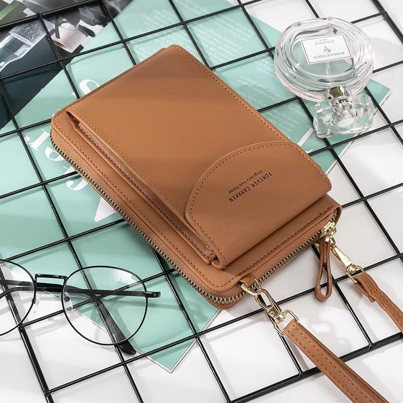 Women Shoulder Strap Purses Solid Color Leather Summer Bag Short Travel Mobile Phone Bag Card Holders Storage Wallet Flap Pocket.