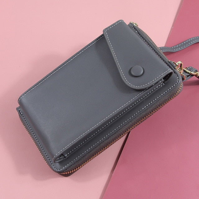 Women Shoulder Strap Purses Solid Color Leather Summer Bag Short Travel Mobile Phone Bag Card Holders Storage Wallet Flap Pocket.