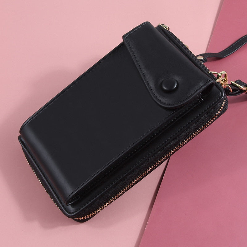 Women Shoulder Strap Purses Solid Color Leather Summer Bag Short Travel Mobile Phone Bag Card Holders Storage Wallet Flap Pocket.