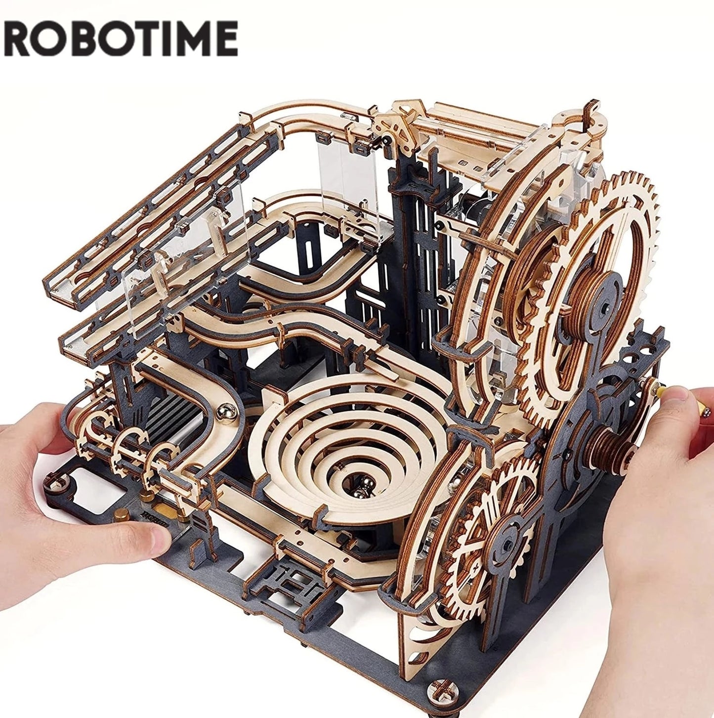 Robotime Rokr Marble Run Set 5 Kinds 3D Wooden Puzzle DIY Model Building Block Kits Assembly Toy Gift for Teens Adult Night City.