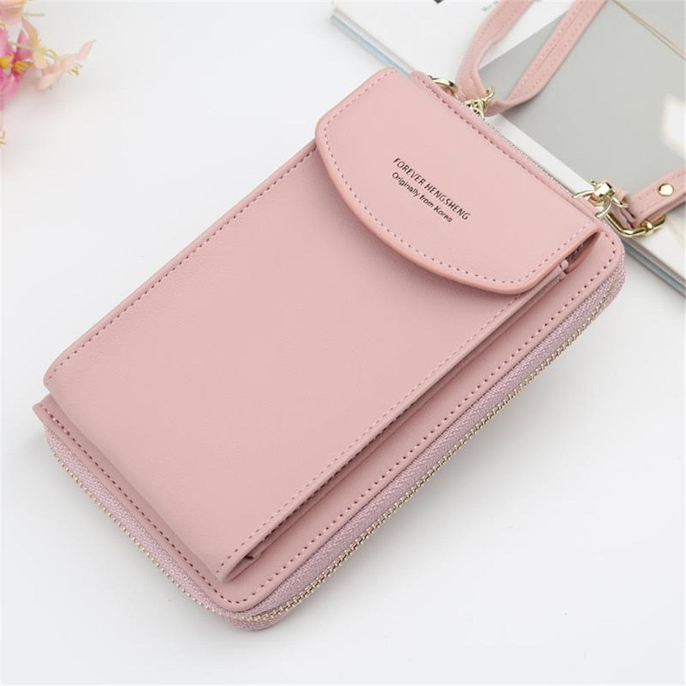 Women Shoulder Strap Purses Solid Color Leather Summer Bag Short Travel Mobile Phone Bag Card Holders Storage Wallet Flap Pocket.