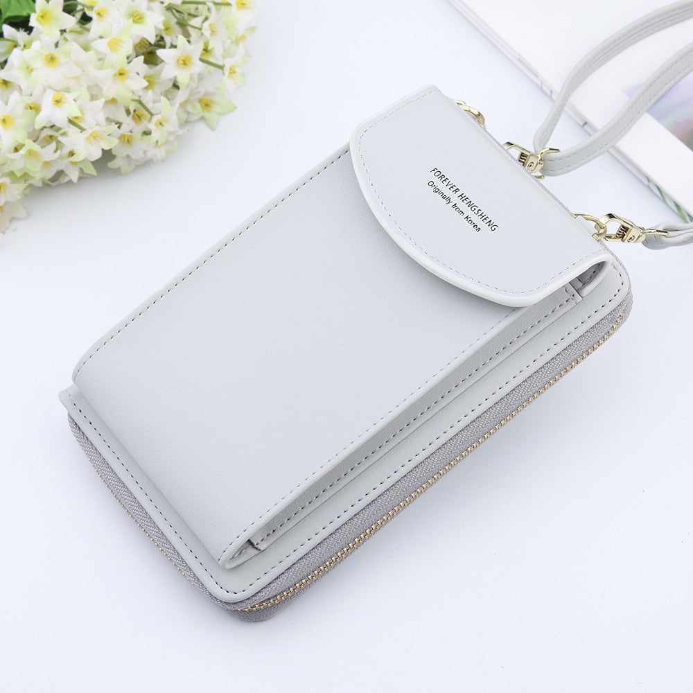 Women Shoulder Strap Purses Solid Color Leather Summer Bag Short Travel Mobile Phone Bag Card Holders Storage Wallet Flap Pocket.