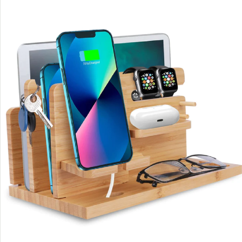 Organize And Store Wooden Phone Accessories.