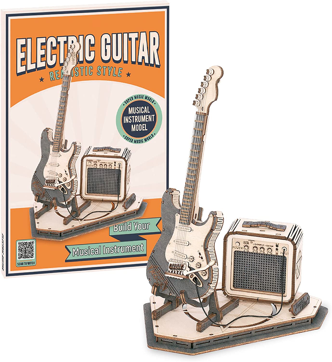 Robotime ROKR Electric Guitar Model Gift For Kids Assembly Creative Toys Building Block Set 3D Wooden Puzzle - TG605K