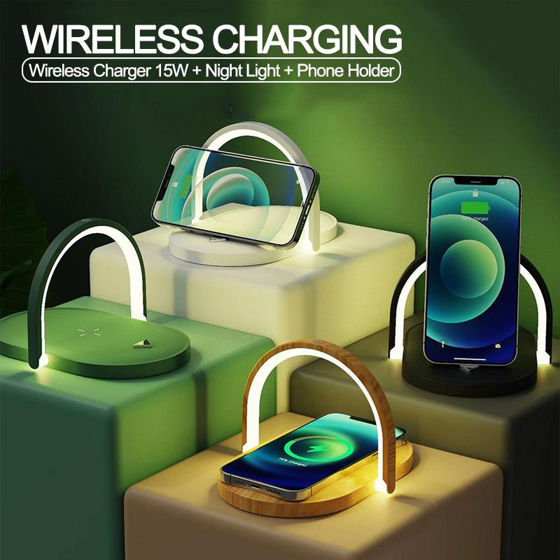 3 In 1 Foldable Wireless Charger Night Light Wireless Charging Station Stonego LED Reading Table Lamp 15W Fast Charging Light | phone charger | 
 Overview:


 1. Multifunctional wireless charger, that supports 15W fast charge.
 
 2. It can be u