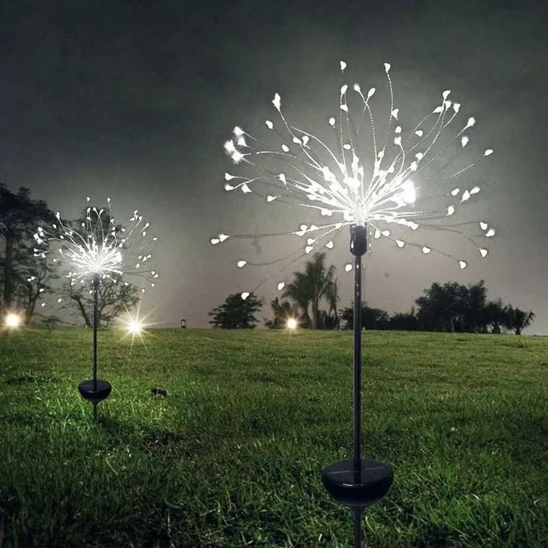 Solar Light Fireworks on Garden Lamp