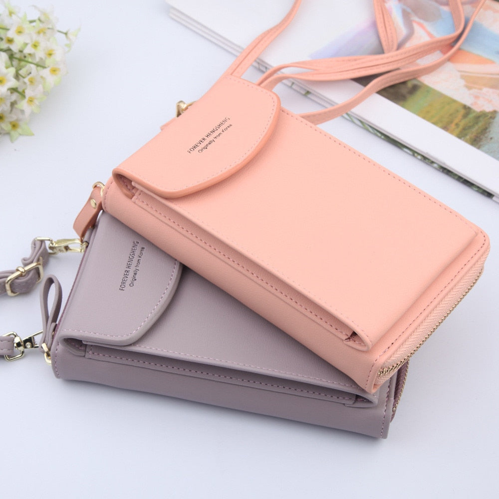 Women Shoulder Strap Purses Solid Color Leather Summer Bag Short Travel Mobile Phone Bag Card Holders Storage Wallet Flap Pocket.